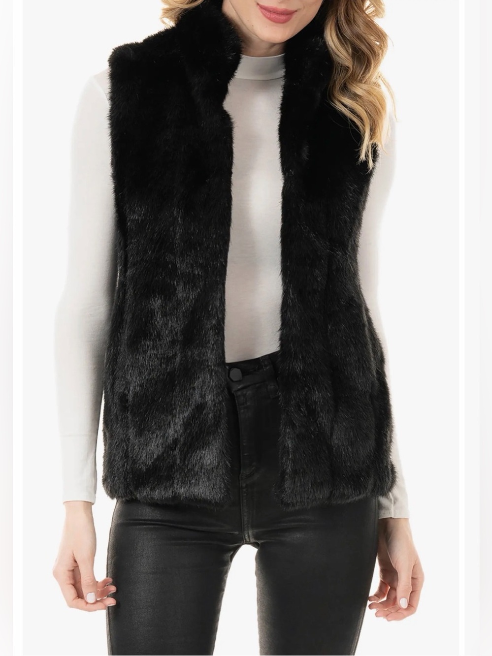 Donna Salyers Fabulous Furs Black Mink Faux Fur Vest – Size XS